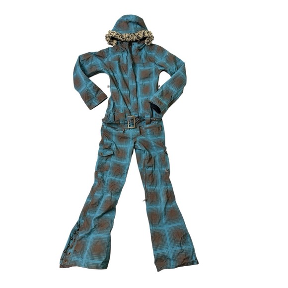 Roxy Jackets & Blazers - Roxy Womens Utility 5000 Snow Suit One Piece Blue Brown Plaid Ski Snowboard‎ M